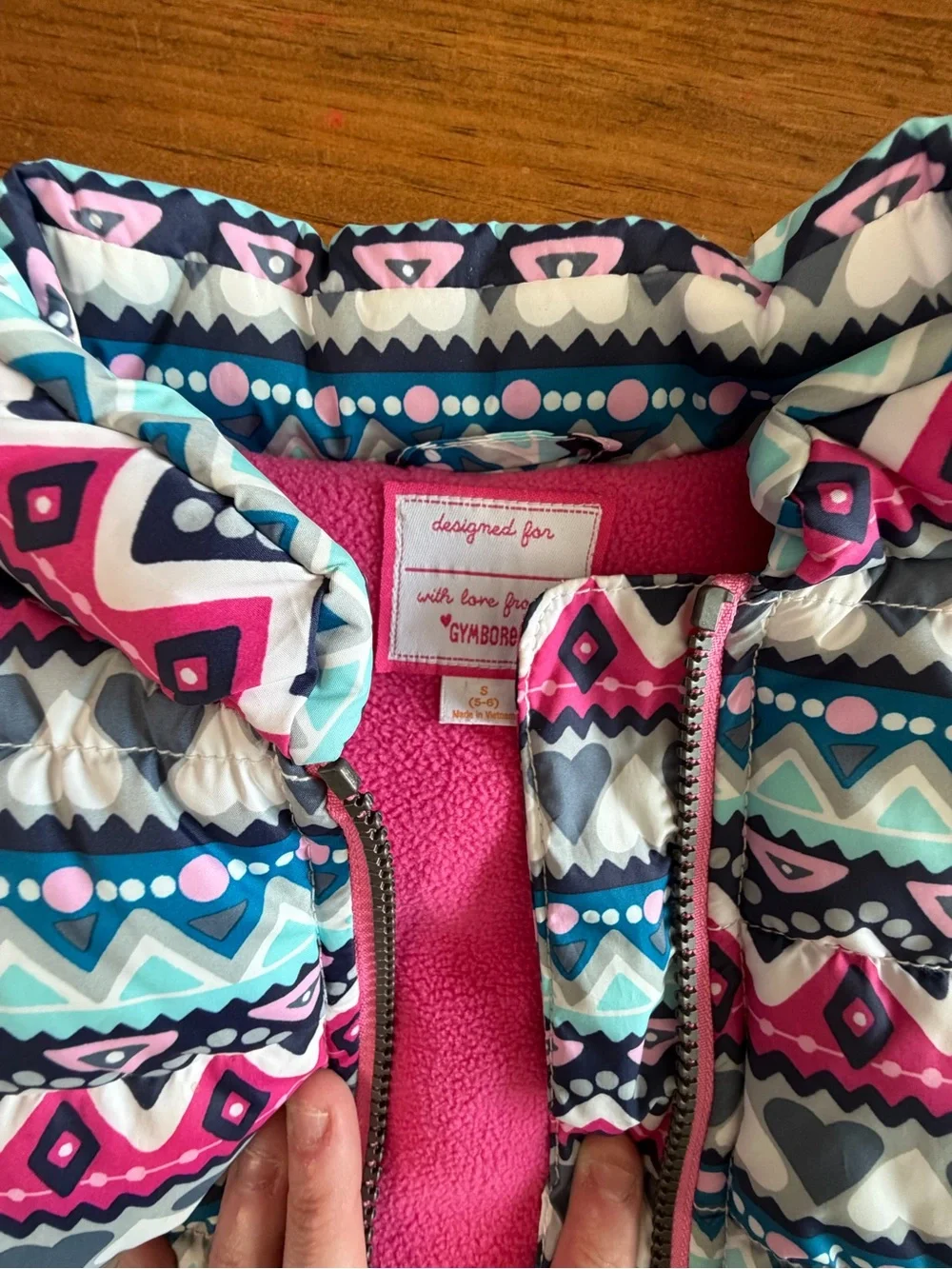 Gymboree Pink Teal Navy Patterned Zip Up Puffer Vest Girls Size 5/6